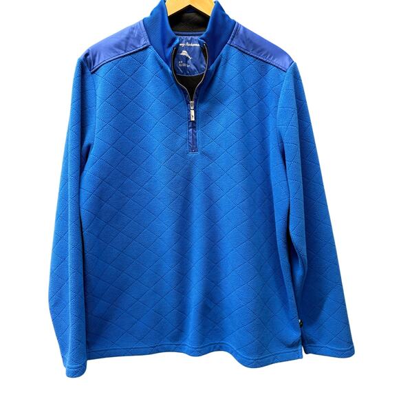 Tommy Bahama Jacket Mens Medium Blue 1/4 Zip Fleece Pullover Coastal RARE STYLE - Picture 1 of 7